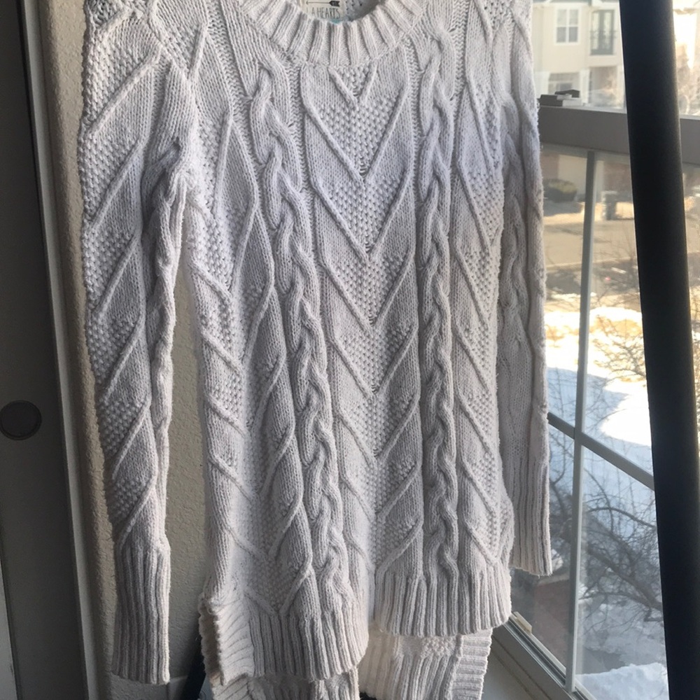 long white knitted sweater